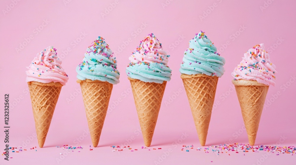 Pastel ice cream cones with colorful sprinkles Pastel ice cream cones with colorful sprinkles