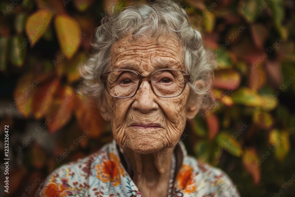 Close up portrait of a serene senior woman with glasses, her face etched with the wisdom of a long life, exuding an aura of hope and resilience Close up portrait of a serene senior woman with glasses, her face etched with the wisdom of a long life, exuding an aura of hope and resilience