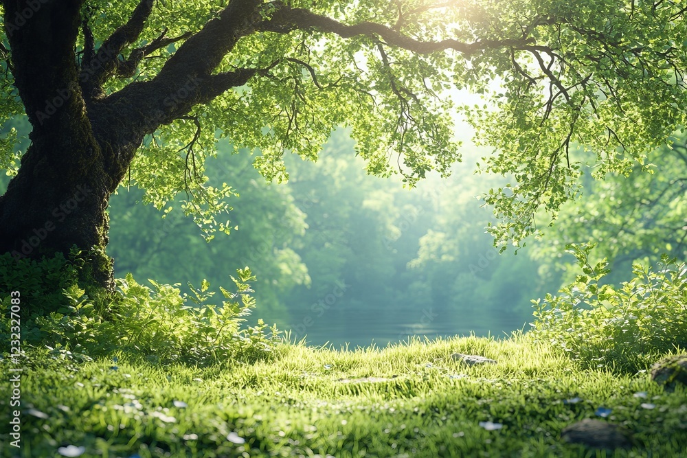 Serene Forest Landscape: Lush Greenery and Tranquil Waters Serene Forest Landscape: Lush Greenery and Tranquil Waters