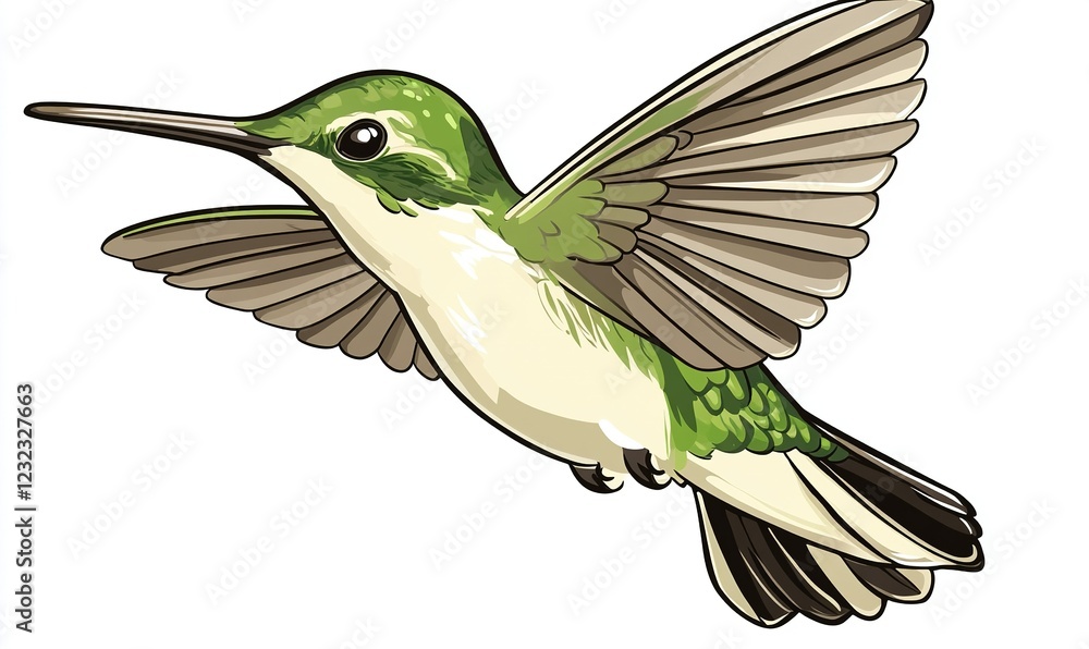 Obraz premium Green hummingbird in flight with blurred background, ideal for nature projects