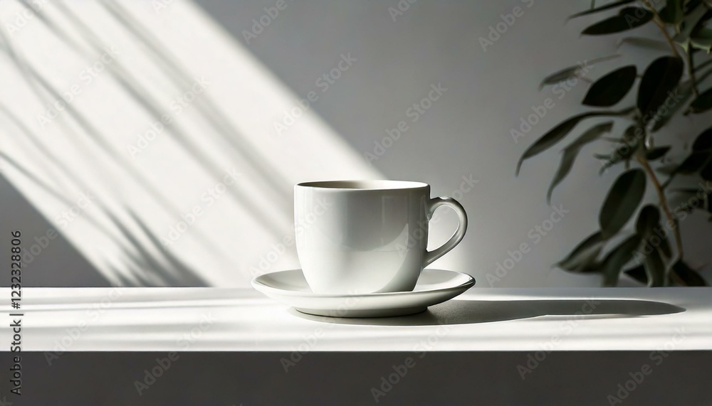 coffee cup on a clean white table, soft shadows- coffee cup on a clean white table, soft shadows-