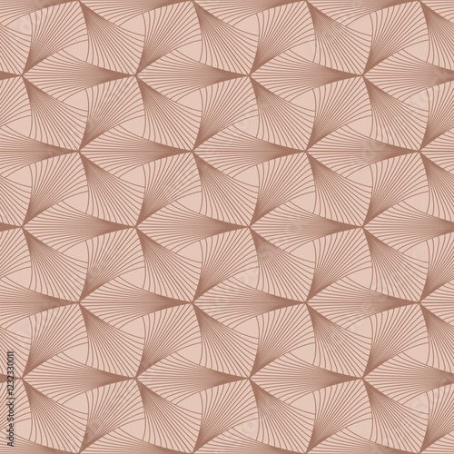 Neurographic Abstract mid century linear seamless pattern with geometric shapes on a mocha colored mousse background evoking a soft brown color.