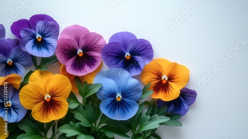 Wallpaper Mural Colorful pansies arranged on white background, spring floral design, greeting card Torontodigital.ca