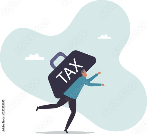 Heavy tax burden to pay off, weight or debt problem, bankruptcy or financial problem, government obligation.business concept.flat character.