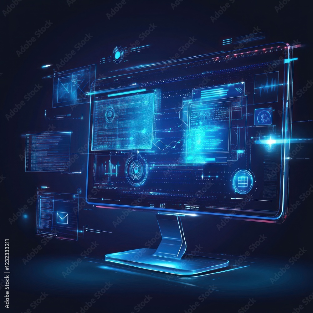 Blue screen with data and graphs displays tech concept for use as background or display image Blue screen with data and graphs displays tech concept for use as background or display image