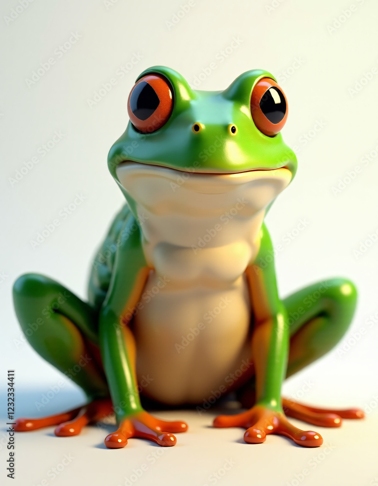 Fototapeta premium Playful Green Frog with Big Eyes, 3D Animal Character on White Background 