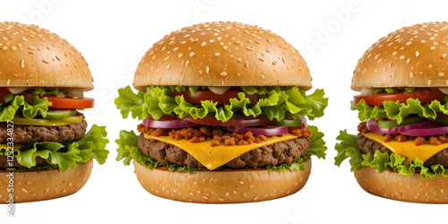 Set of vegan burgers with lettuce isolated on transparent background