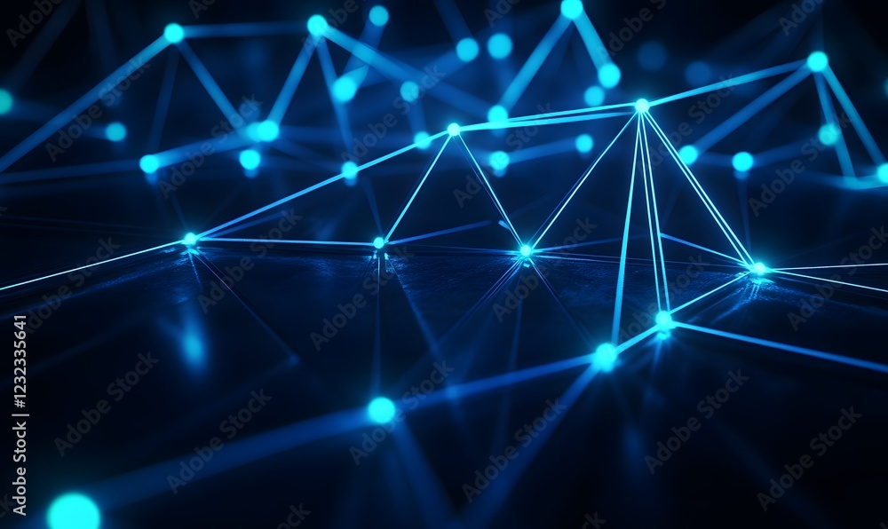 Abstract digital network glowing blue nodes, dark background, technology concept Abstract digital network glowing blue nodes, dark background, technology concept