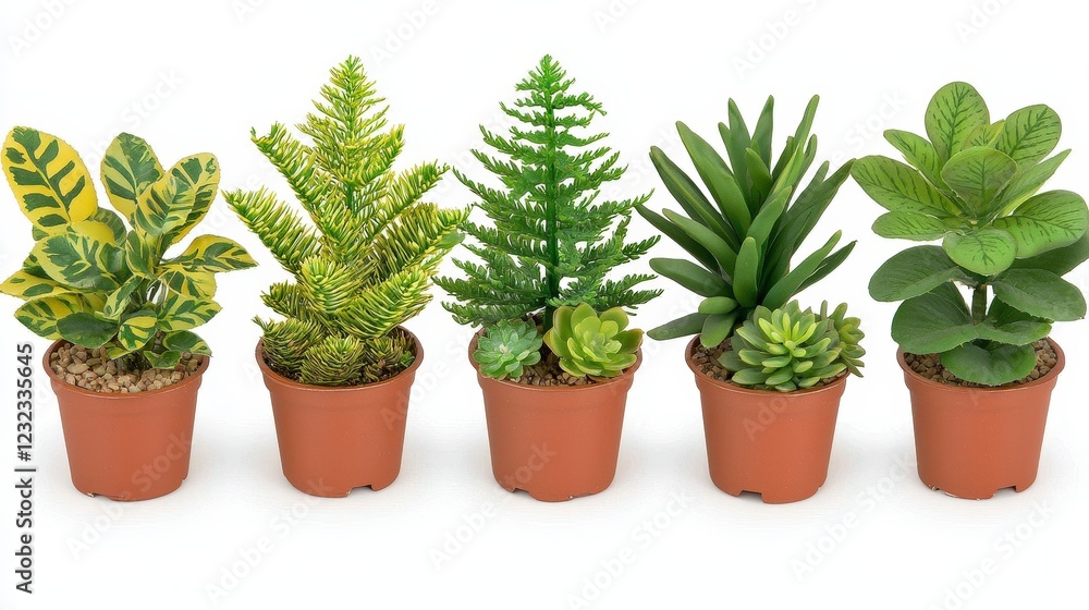 Handcrafted Clay Plant Pots with Various Greenery Displayed Handcrafted Clay Plant Pots with Various Greenery Displayed