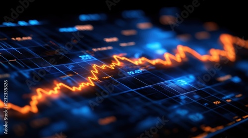 Glowing Stock Market Graph Financial Data Upward Trend Investment Blue Orange