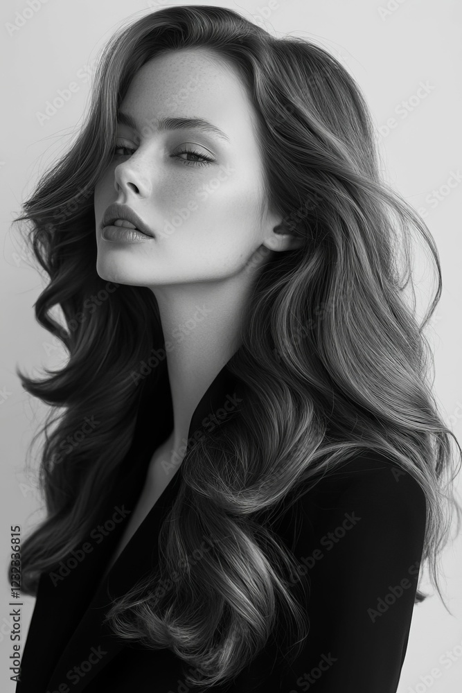 Black and white portrait of a woman with waves. Black and white portrait of a woman with waves.