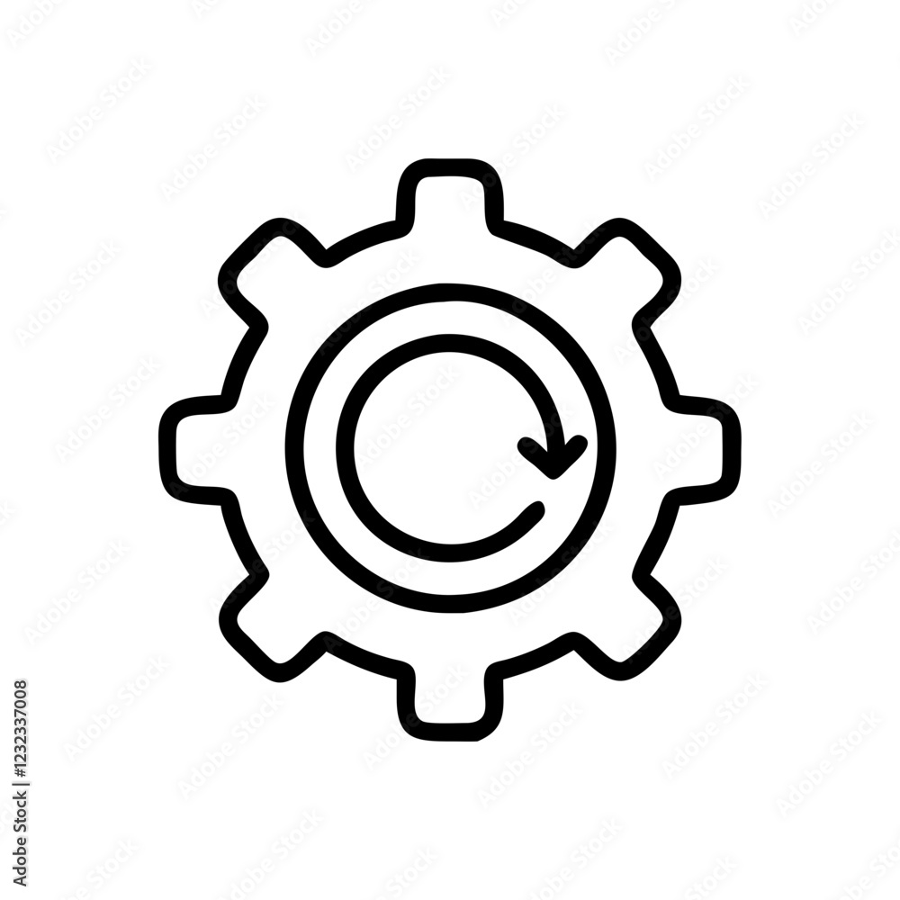 Gear icon with circular arrows, automation concept, industrial design, minimalist style
Gear icon with circular arrows, automation concept, industrial design, minimalist style