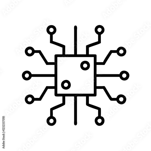 Microchip circuit icon with connected elements, technology concept, electronic design, minimalist style
