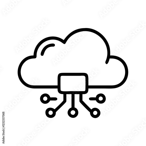 Digital cloud icon with connected nodes, technology concept, minimalist design, data storage
