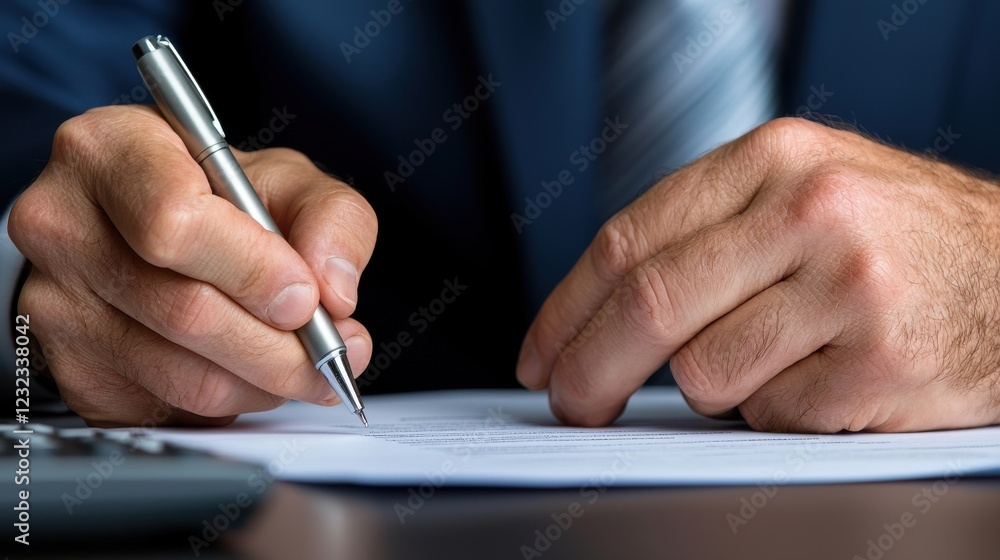 Close up of hands of two business professionals signing a formal legal contract or document Concept of business transaction taking place in an office or corporate setting Close up of hands of two business professionals signing a formal legal contract or document Concept of business transaction taking place in an office or corporate setting