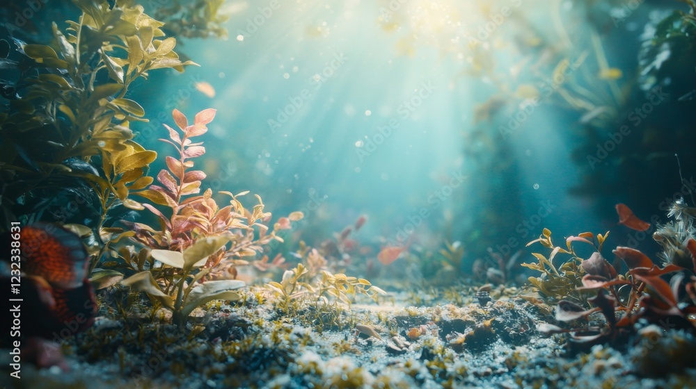 Underwater scene with sunlight rays and plants Underwater scene with sunlight rays and plants