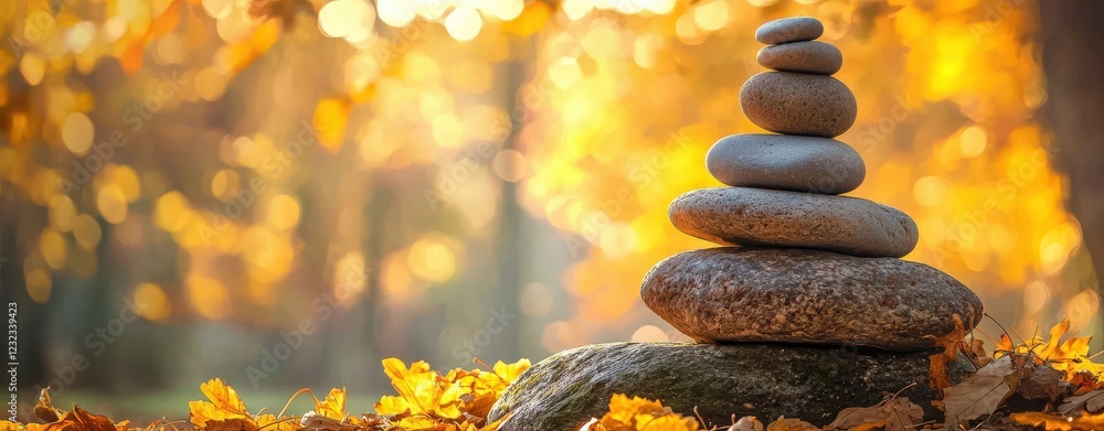 Obraz premium Balanced Rocks in Autumn Forest - Serenity and Peace