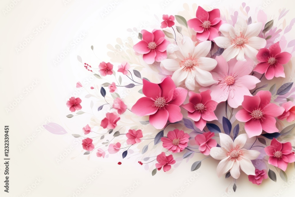 Fototapeta premium Beautiful paper flowers in shades of pink and white create a delicate and elegant floral arrangement, perfect for spring or romantic themes