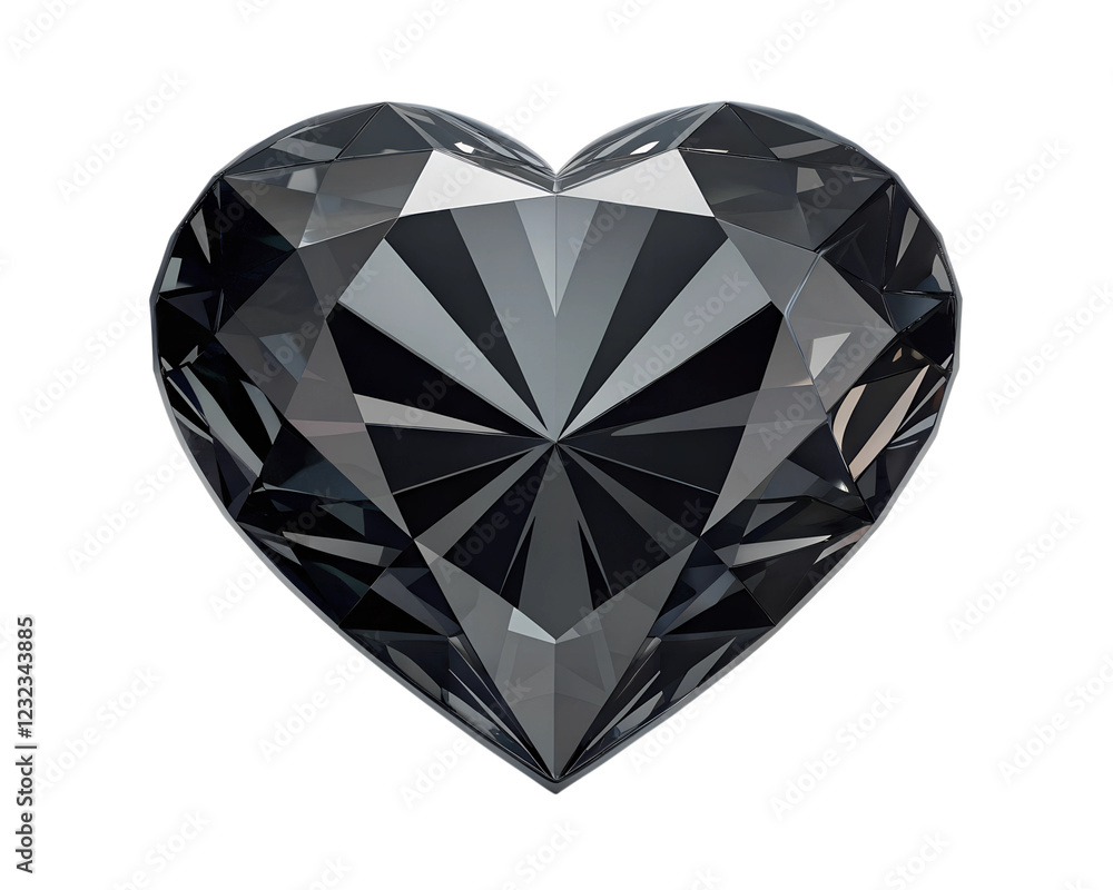 Fototapeta premium Faceted Black Diamond Heart Shape, Precious Gemstone, Luxury Jewelry, Sparkling Heart