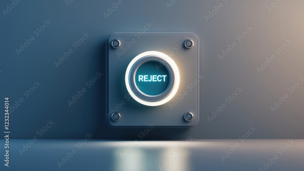 Modern Reject Button with Neon Glow on Dark Wall Background Modern Reject Button with Neon Glow on Dark Wall Background