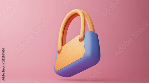 Vibrant and modern handbag design with orange and blue hues against a soft pink background photo