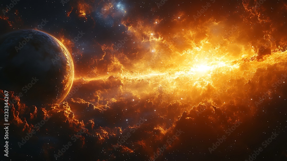 Obraz premium Planet Exploding Cosmic Nebula Space Background