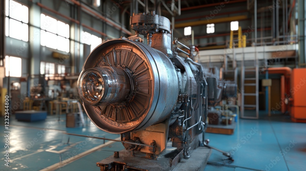 Fototapeta premium Industrial Turbine Engine in Factory Setting