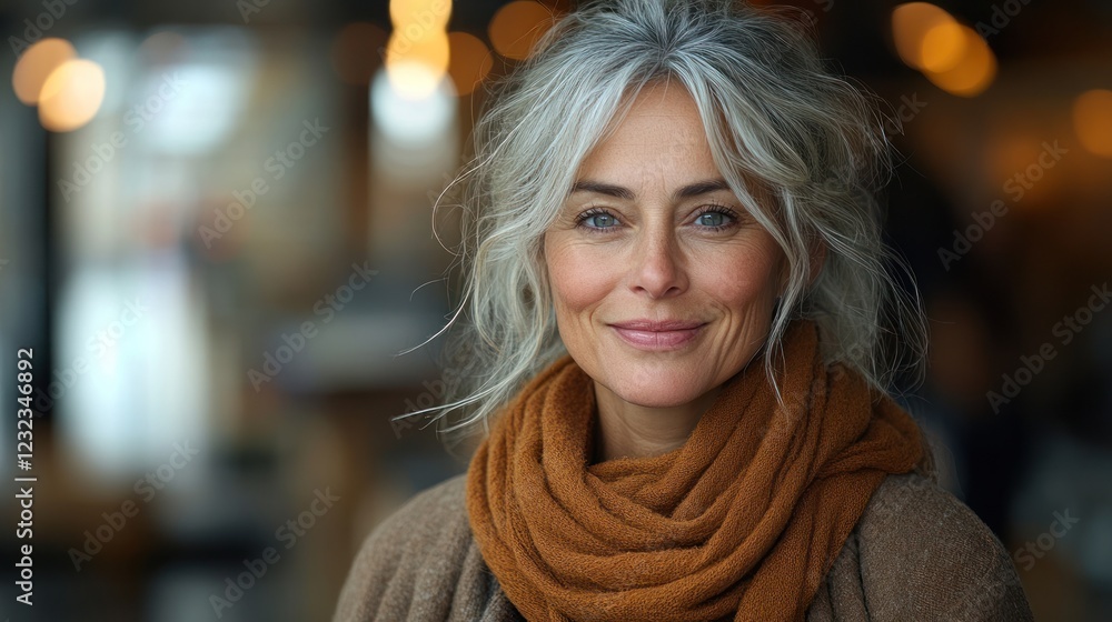 A middle-aged woman smiling in a cozy room, focused on skincare and wellness A middle-aged woman smiling in a cozy room, focused on skincare and wellness