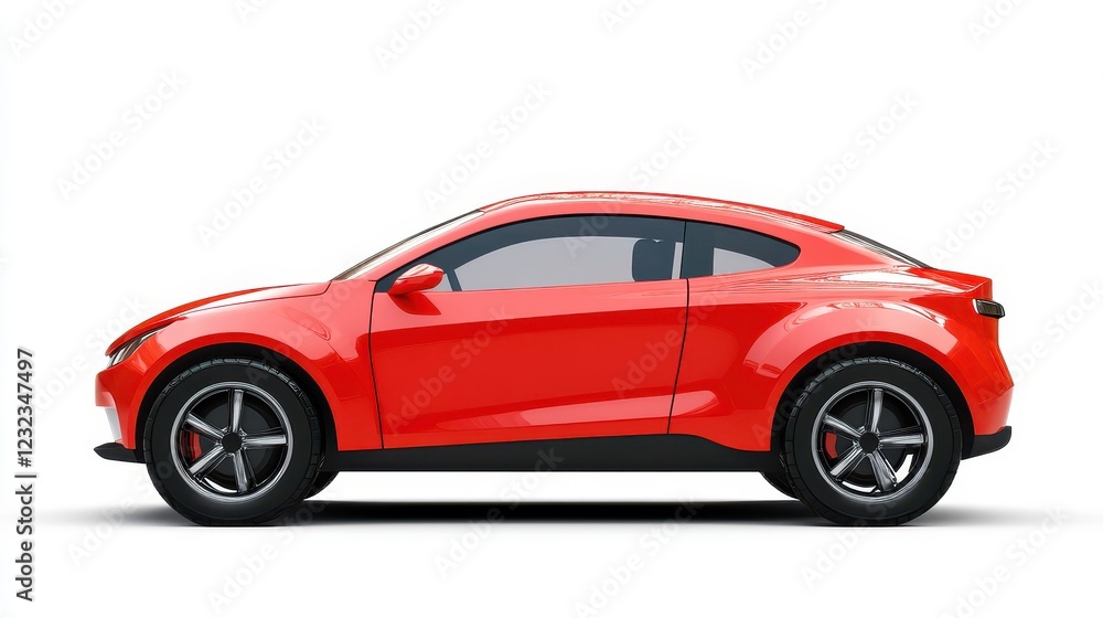 Sleek Red Sports Car in Side View with Modern Design Sleek Red Sports Car in Side View with Modern Design
