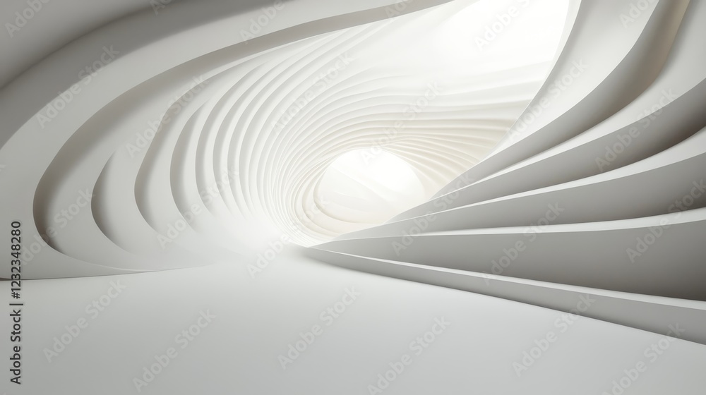 Naklejka premium Abstract White Architectural Design: Curving Walls and Light
