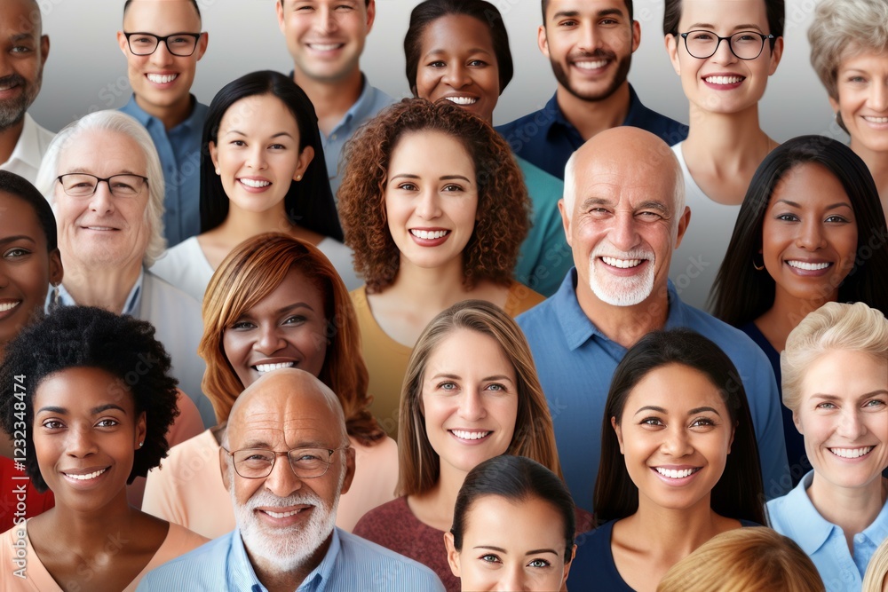 Diverse group of individuals smiling, showcasing community, unity, and diversity
