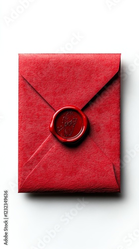 a romantic love letterstyle Valentine s card with wax seal, classic vintage romance, photorealistic render, warm tones, isolated on white background photo