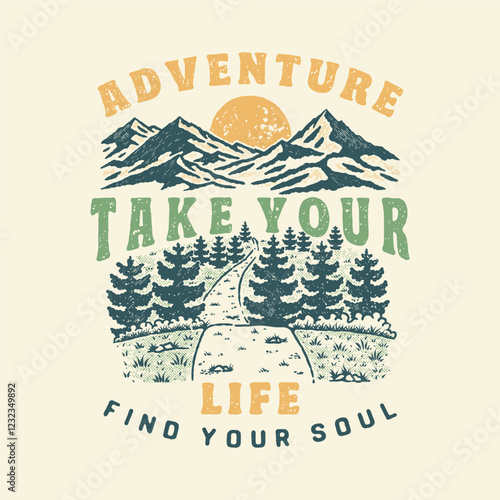 landscape illustration adventure graphic nature design road  badge forest vintage outdoor