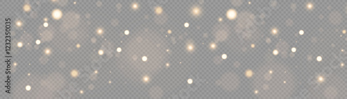 Gold dust. Light yellow. Bokeh light effect background png. Christmas glowing dust background. Yellow flickering glow with confetti bokeh light and particle motion.
