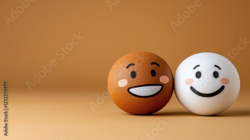 Closeup of a magnified smiling face icon highlighted against a vibrant minimalist color background  The happy cheerful expression conveys a positive friendly and upbeat mood