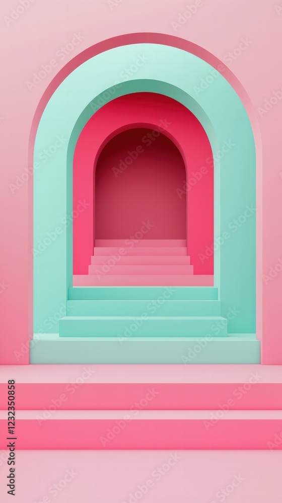 Colorful Architectural Design Featuring Multi-Layered Arches and Stairs in Soft Pastel Shades Colorful Architectural Design Featuring Multi-Layered Arches and Stairs in Soft Pastel Shades
