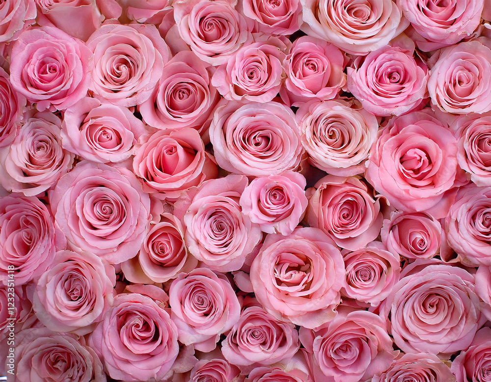 Fototapeta premium natural fresh pink roses flowers pattern wallpaper top view pink rose flower wall background