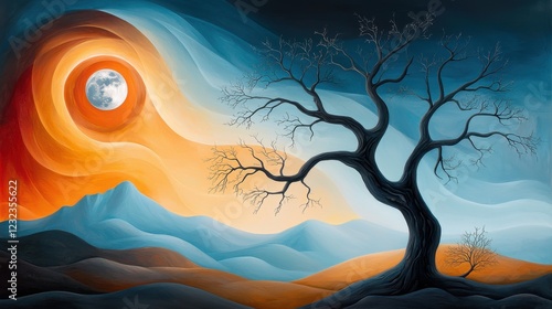 A captivating and surreal digital of a landscape featuring ghostly x ray like tree silhouettes against a moody night sky with a glowing full moon  The scene evokes a sense of mystery and wonder photo