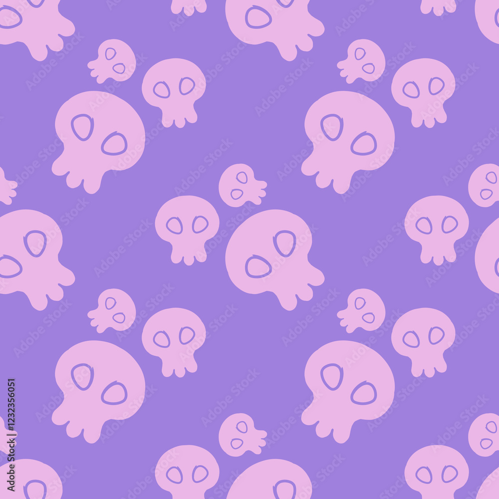 A playful skull repetitive pattern with kawaii Halloween skulls and quirky skeleton motifs creates a whimsical, spooky texture perfect for Halloween pattern A playful skull repetitive pattern with kawaii Halloween skulls and quirky skeleton motifs creates a whimsical, spooky texture perfect for Halloween pattern