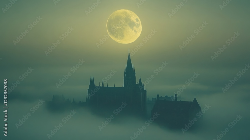 Fototapeta premium witch moon view and witch castle , Generative Ai
