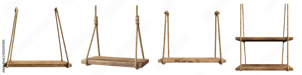 Hanging rope shelf isolated on transparent background, PNG, Set of Hanging rope shelf isolated on transparent background, PNG, Set of