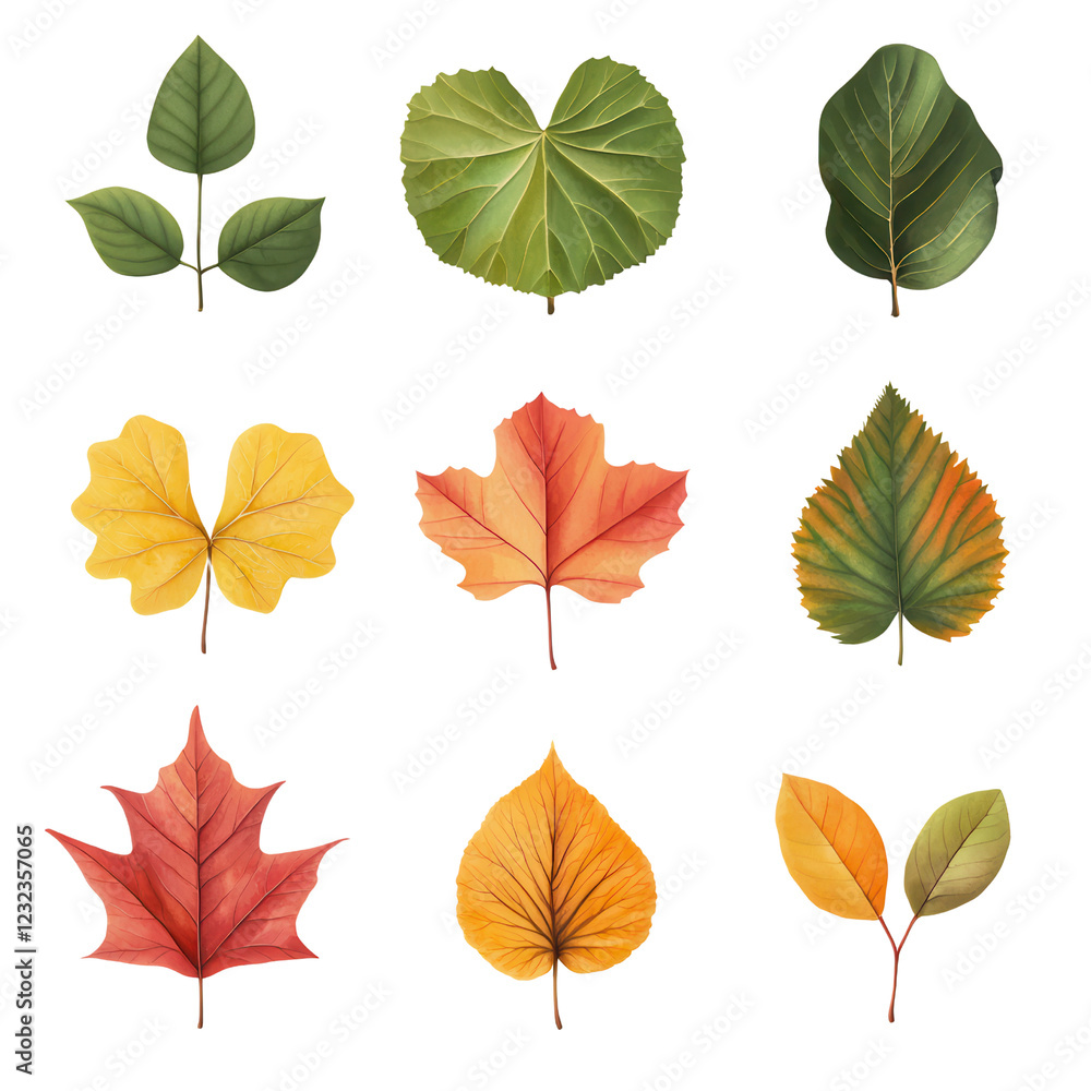 Obraz premium Diverse Collection of Colorful Leaves in Various Shapes and Sizes