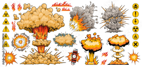 Vivid comic-style explosions and flames