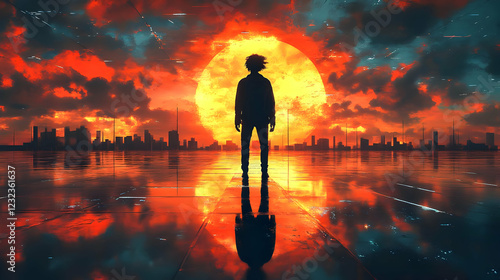 Silhouette Stands Before Gi...