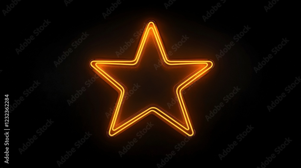 Obraz premium Glowing Neon Orange Outline of Star on Black Background