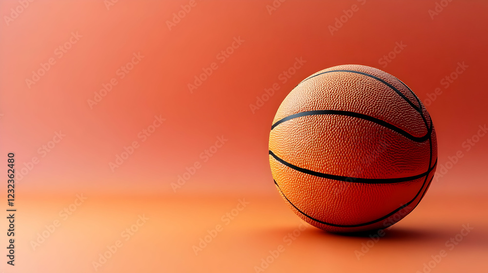 Realistic Basketball Rests on a Smooth Orange Surface with Ample Copy Space Realistic Basketball Rests on a Smooth Orange Surface with Ample Copy Space