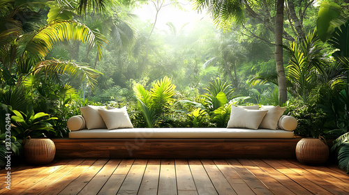 Wooden deck with bench over...