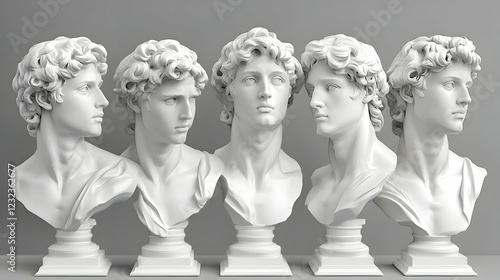Five White Marble Bust Scul...