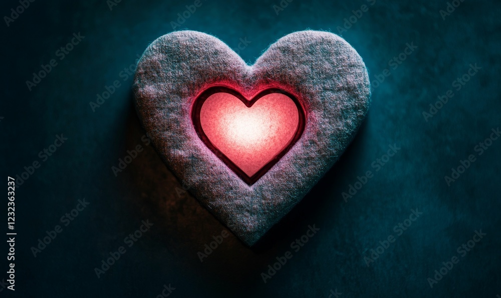 Glowing heart shape inside textured heart. Glowing heart shape inside textured heart.