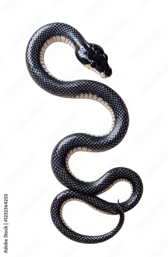 Obraz premium A black snake isolated at the transparent background. The minimalistic image of serpent animal, png